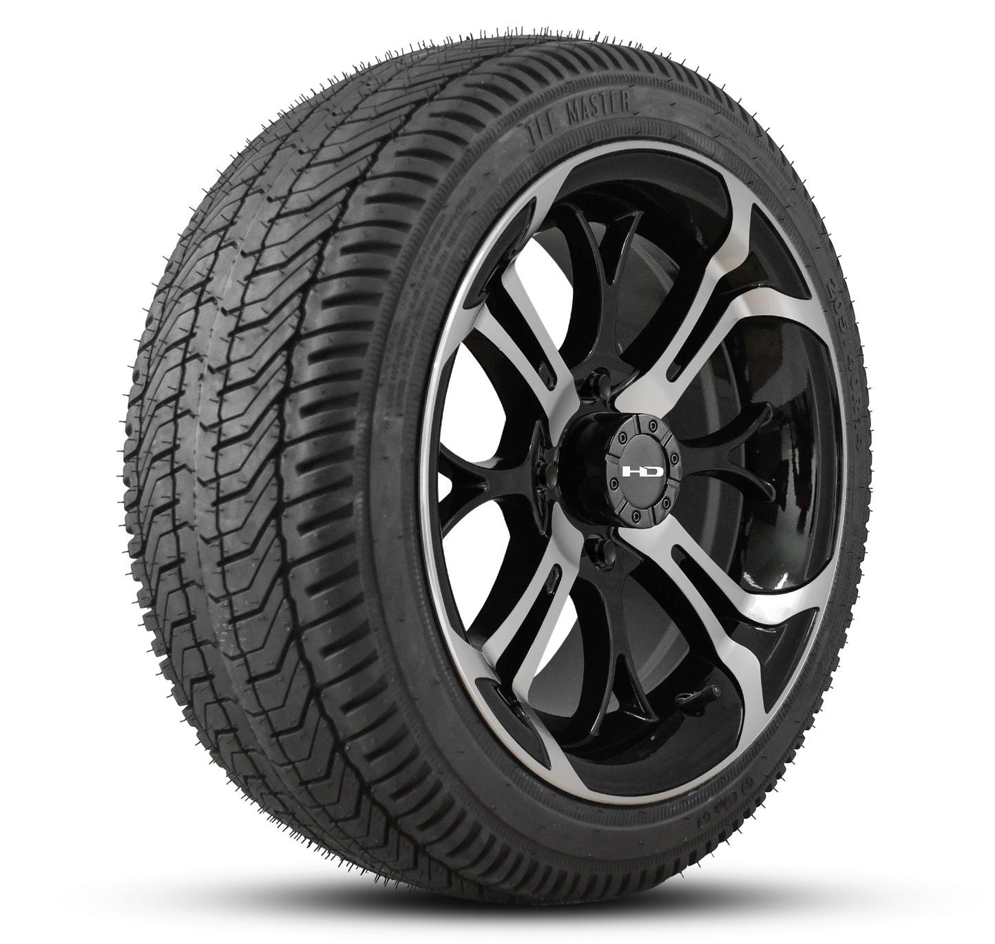 HD Golf Wheel & Tire Package ( 1pc ) 14x7.0 Spinout Gloss Black Machined w ( 1pc ) 205/40-14 All-Season Tire