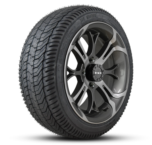 HD Golf Wheel & Tire Package ( 1pc ) 14x7.0 Spinout Gunmetal Machined w ( 1pc ) 205/40-14 All-Season Tire