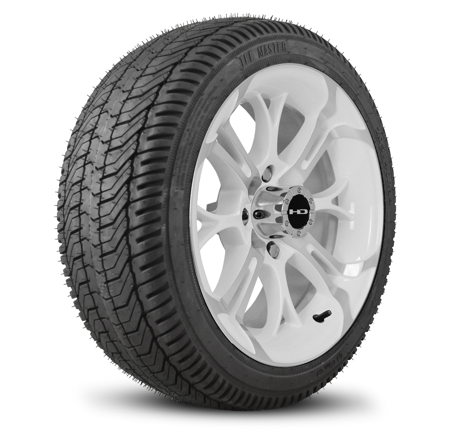 HD Golf Wheel & Tire Package ( 1pc ) 14x7.0 Spinout White Machined w ( 1pc ) 205/40-14 All-Season Tire