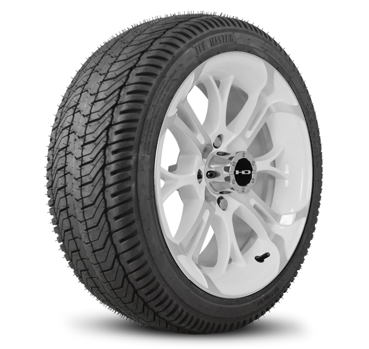HD Golf Wheel & Tire Package ( 1pc ) 14x7.0 Spinout White Machined w ( 1pc ) 205/40-14 All-Season Tire