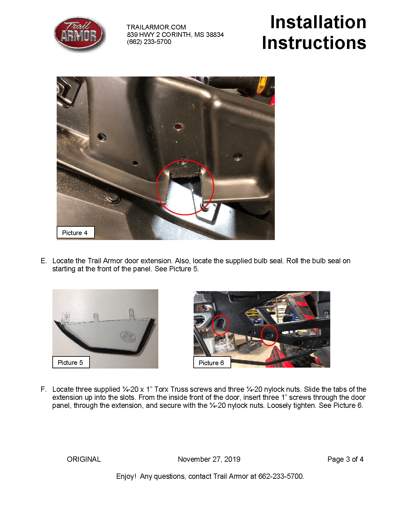 Trail Armor Lower Door Insert Kit for 2020-22 Honda Talon 1000X-4