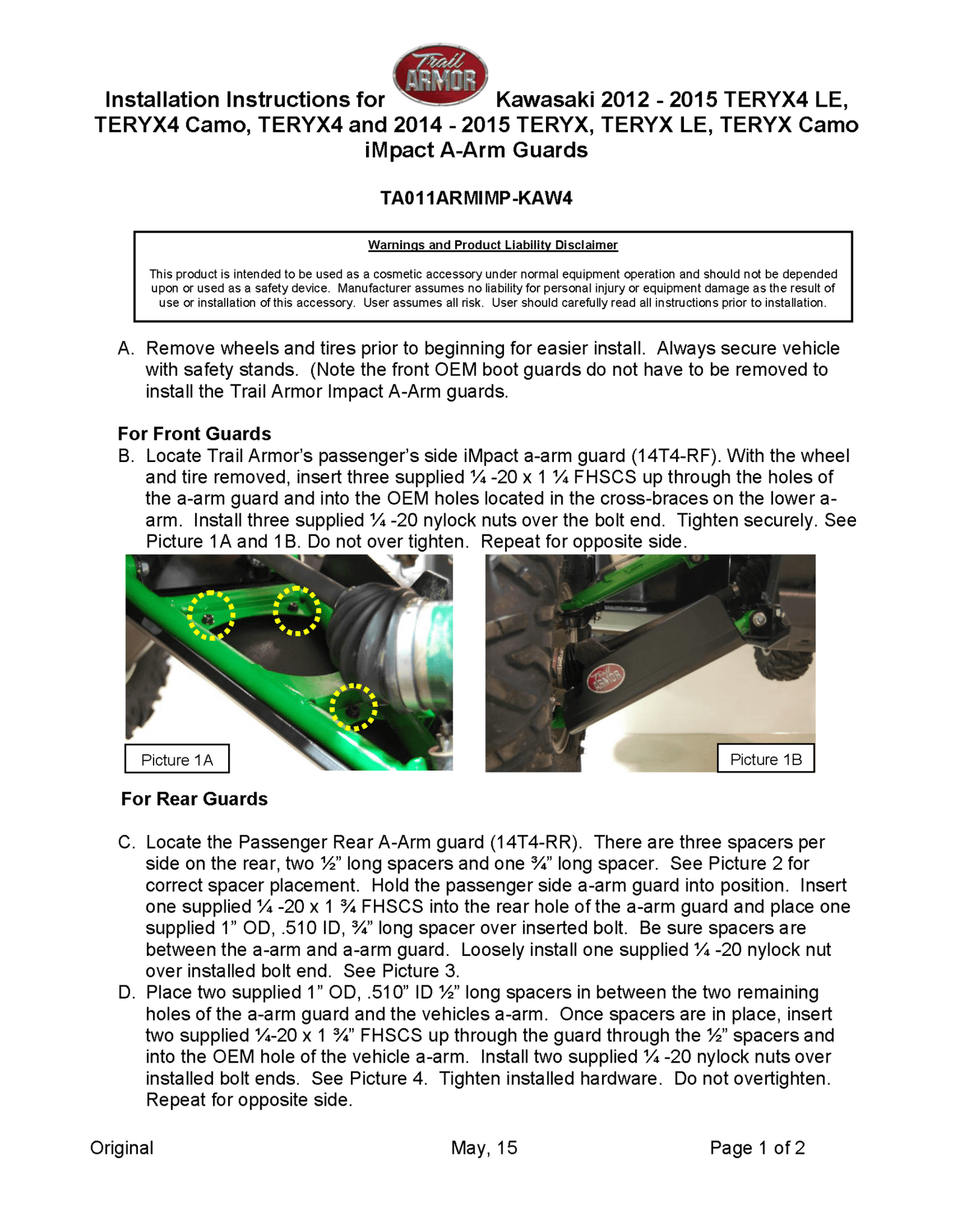 Trail Armor Kawasaki iMpact A-Arm Guard for 2012-20 Camo TERYX4 Models