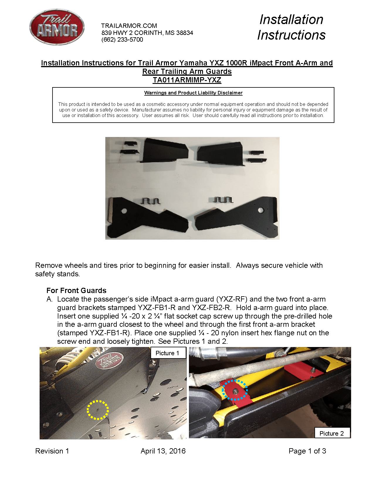Trail Armor iMpact A-Arm Trailing Arm Guards for 2016-23 Yamaha YXZ1000R