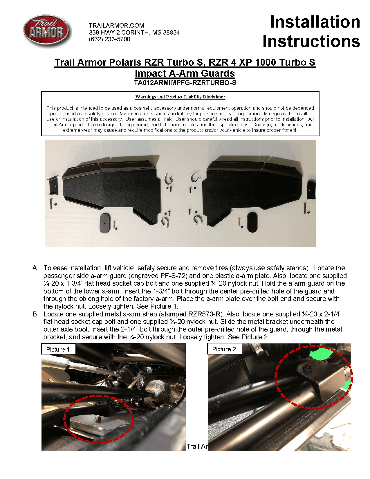 Trail Armor Front Arm Guard for Polaris RZR Turbo S