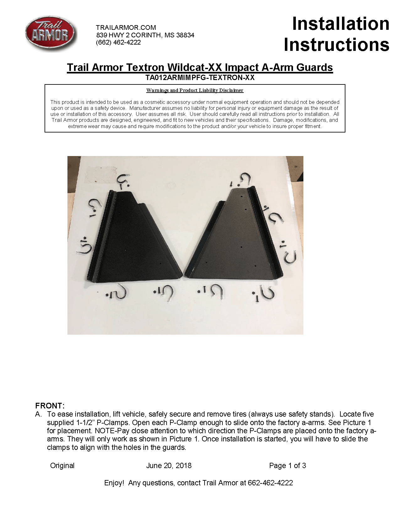 Trail Armor iMpact Front A-Arm Guards for 2018-22 Textron Wildcat XX / Tracker XTR 1000