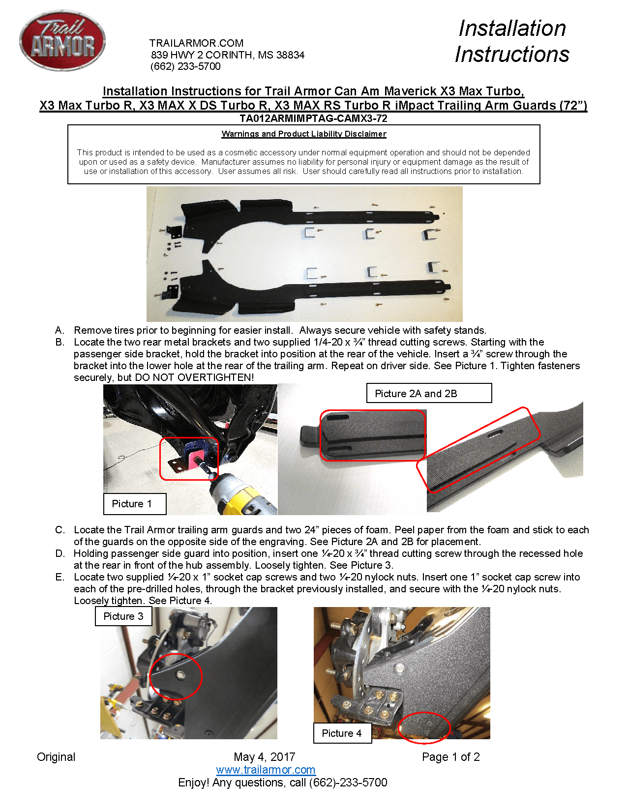 Trail Armor Trailing Arm Guards for 2018+ Can-Am Maverick X3 72"