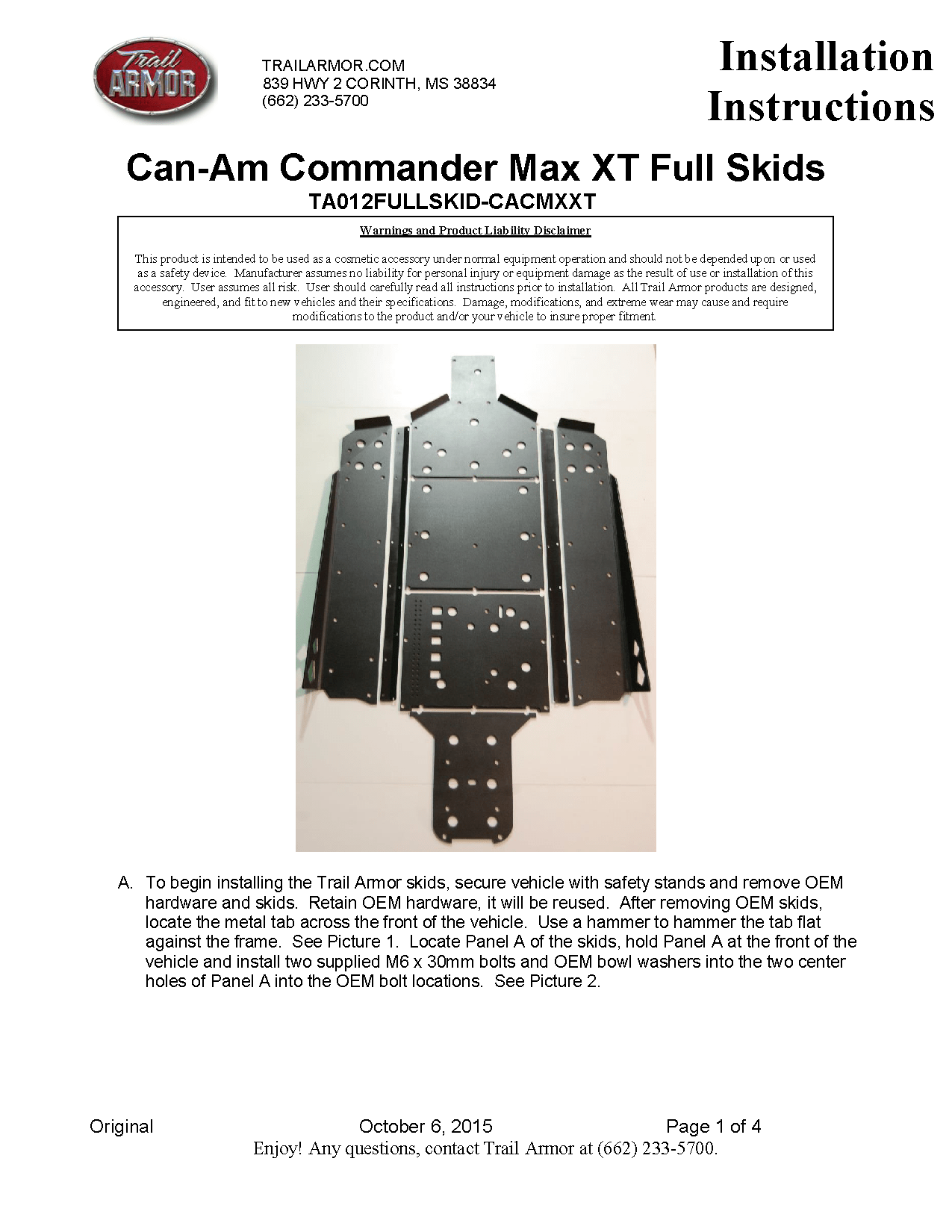 Trail Armor Skid Plates for 2014-20 Can-Am Commander Max / XT