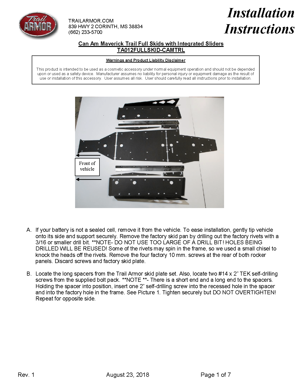 Trail Armor Skid Plate for 2018-19 Can-Am Maverick Trail / Sport