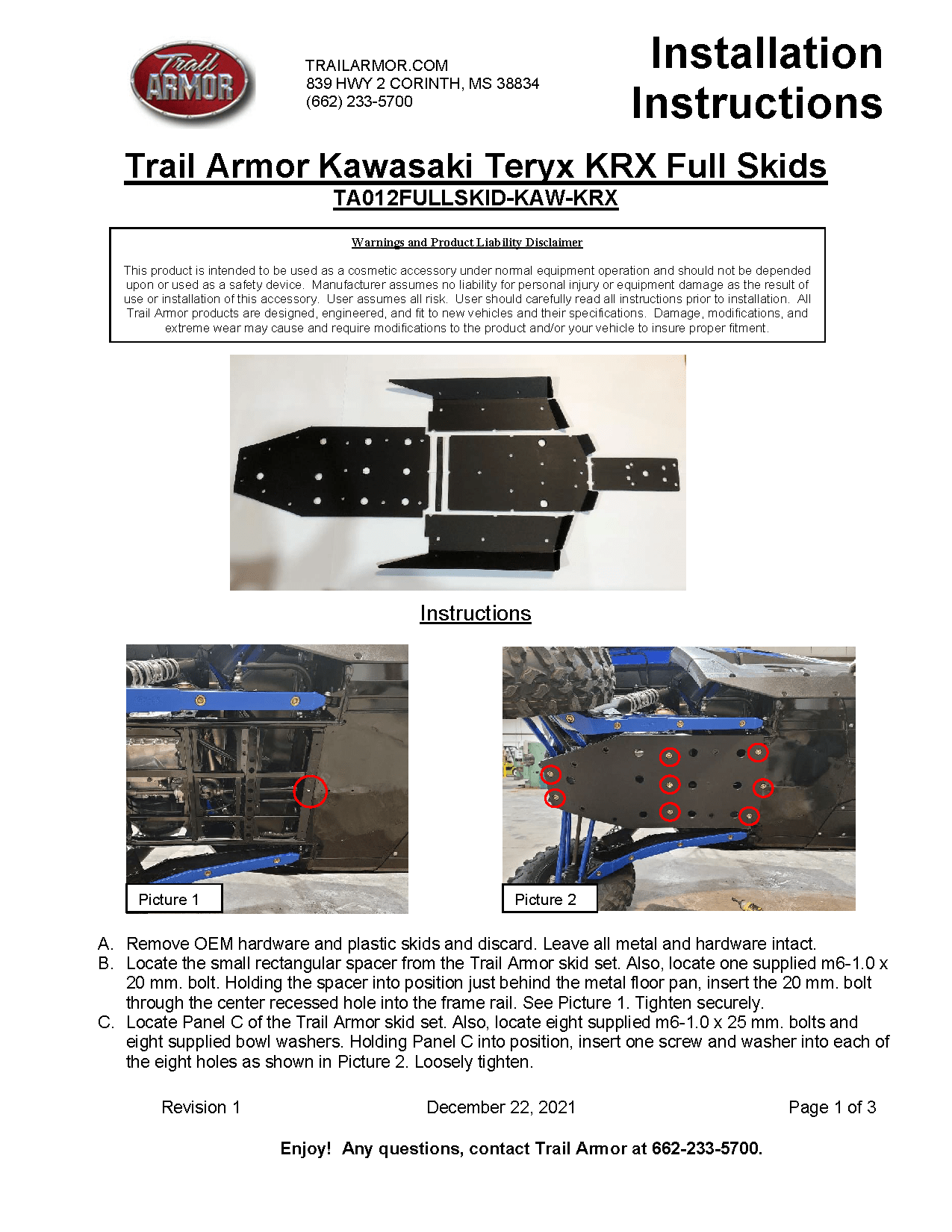 Trail Armor Full Skid Plate for Kawasaki KRX 1000
