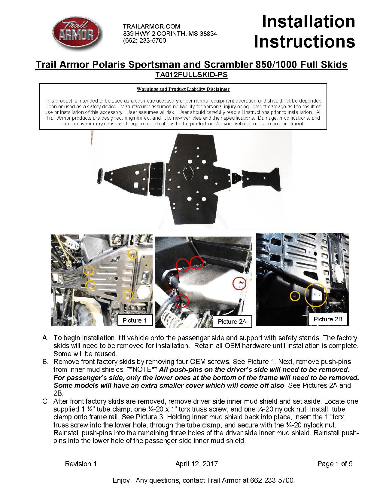 Trail Armor High Lifter Full Skid for 2014-23 Sportsman / Scrambler 850 / 1000 XP