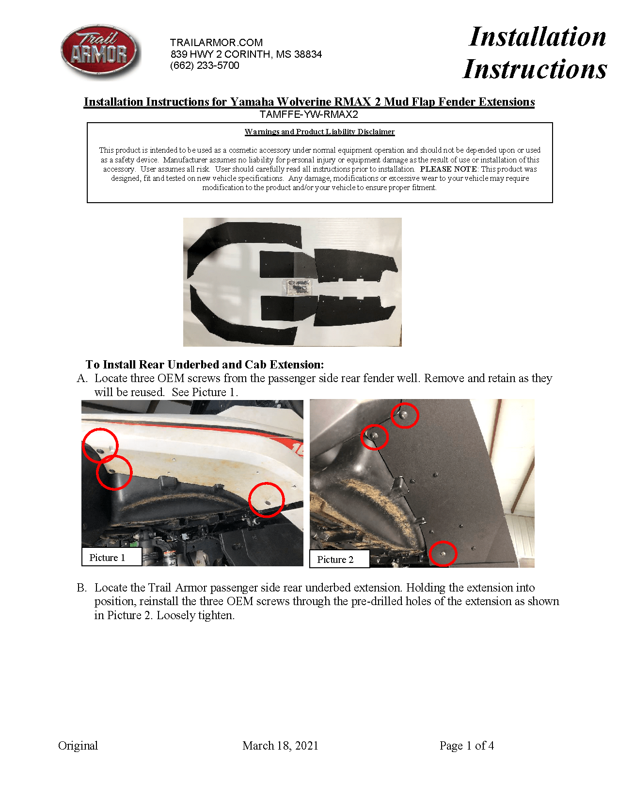 Trail Armor Mud Flap Fender Extensions for 2021+ Yamaha Wolverine RMAX 2