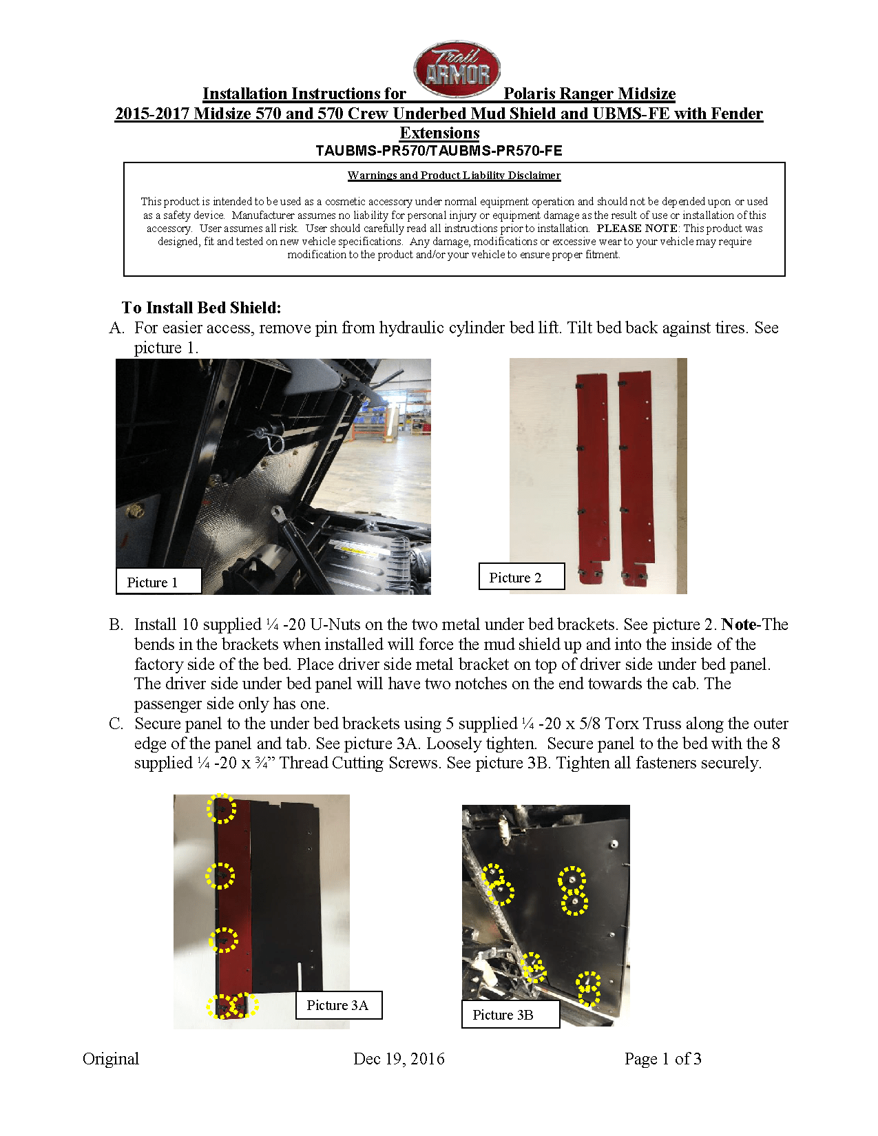 Trail Armor Underbed Mud Shield with Fender Extensions for 2014-21 Ranger Midsize 500 / 570