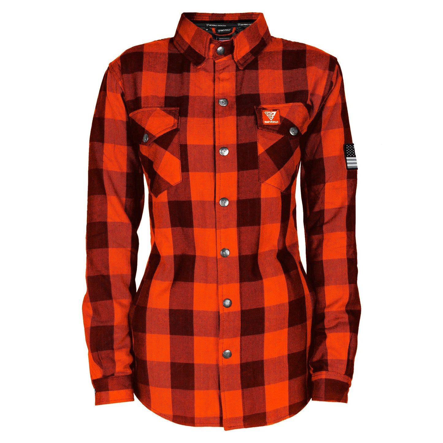 Protective Flannel Shirt for Women - Orange and Black Checkered