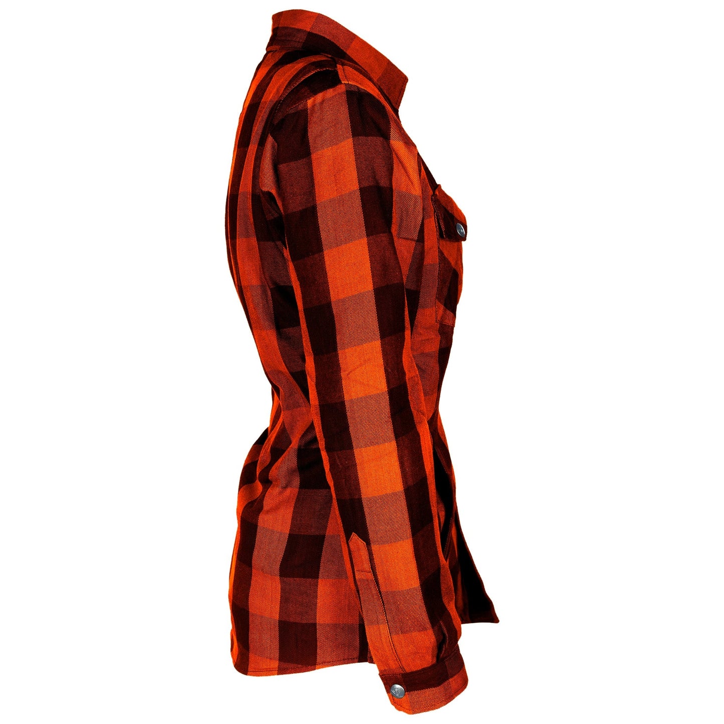 Protective Flannel Shirt for Women - Orange and Black Checkered