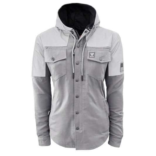 Protective Reflective Flannel Hoodie "Twilight Titanium" For Women - Grey and Silver