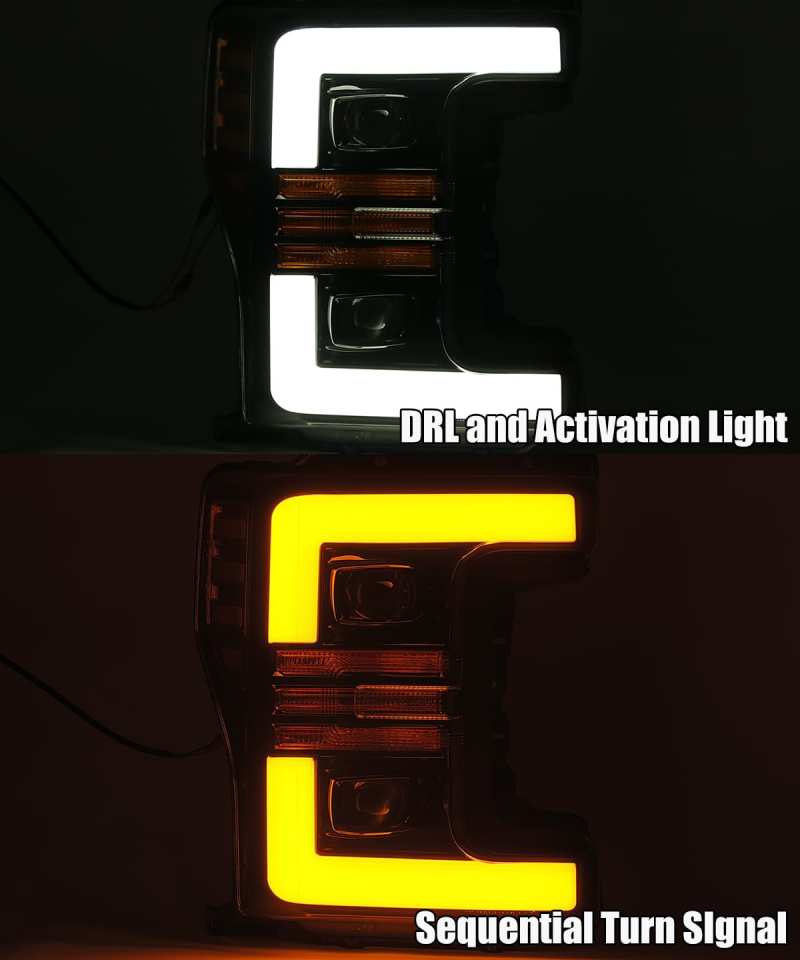 AlphaRex 17-19 Ford F-250 SD PRO-Series Proj Headlights Plank Style Black w/Activ Light/Seq Signal 880108 *Discontinued