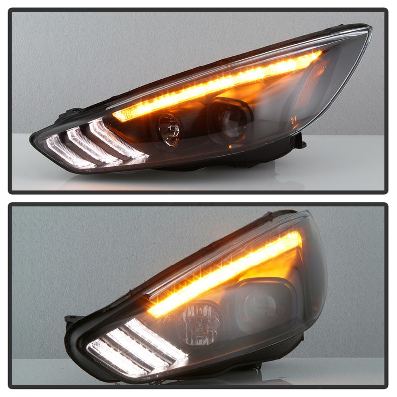 Spyder 15-18 Ford Focus Projector Headlights - Seq Turn Light Bar - Black PRO-YD-FF15-LBSEQ-BK 5086105
