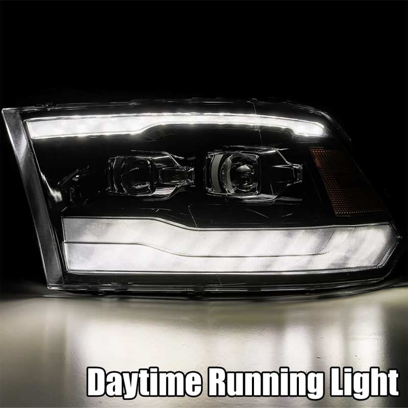 AlphaRex 09-18 Dodge Ram 1500HD PRO-Series Proj Headlights Plank Style Black w/Seq Signal/Smoked DRL 880593 *Discontinued