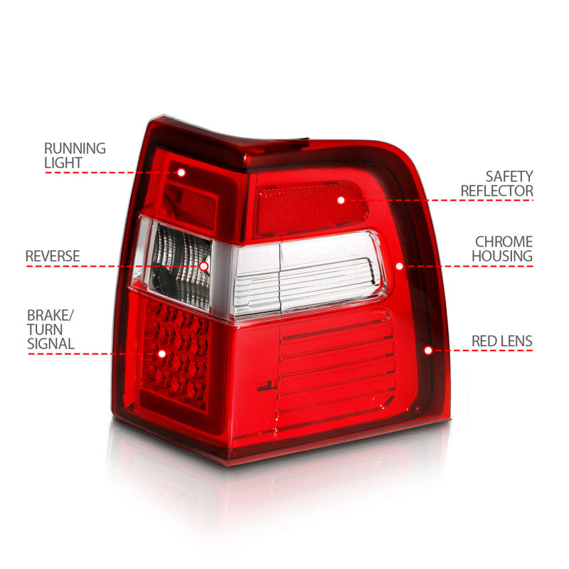 ANZO 07-17 For Expedition LED Taillights w/ Light Bar Chrome Housing Red/Clear Lens 311410