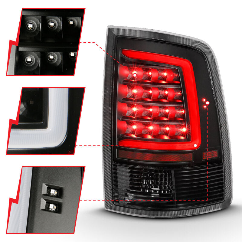 ANZO 2009-2018 Dodge Ram 1500 LED Taillight Plank Style Black w/Clear Lens 311318