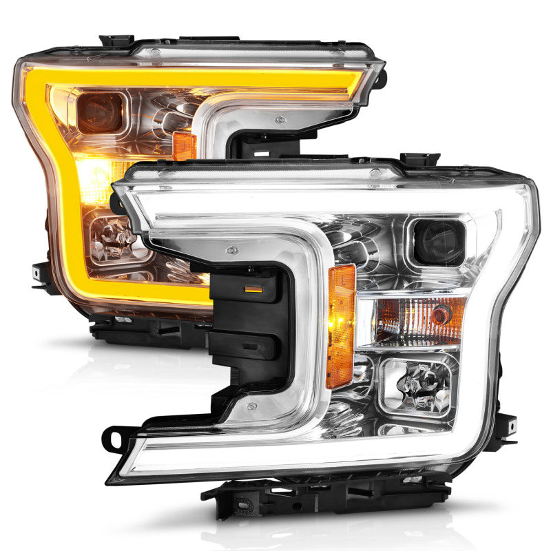 ANZO 2018-2020 Ford F-150 Projector Headlight w/Plank Style Switchback Chrome Housing 111510