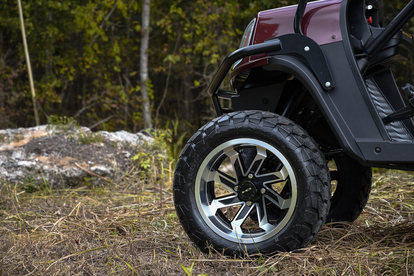 HD Golf Wheel & Tire Package ( 1pc ) 12x7.0 SAW Gloss Black Full Machined w ( 1pc ) 23 Inch A/T Tire