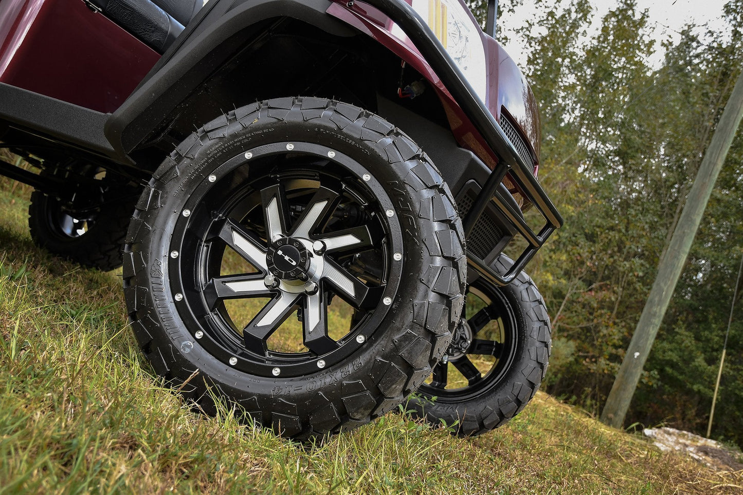HD Golf Wheel & Tire Package ( 1pc ) 14x7.0 SAW Gloss Black Milled Face w ( 1pc ) 23 Inch A/T Tire
