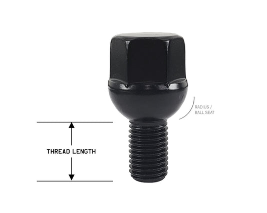 Perfectly Tight 17mm Hex Lug Bolt Radius Seat 14x1.5 x 17mm - Black Steel - Set of 20
