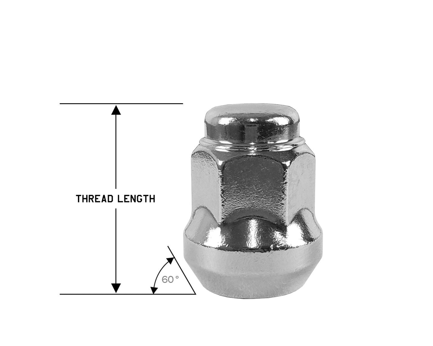 Perfectly Tight 17mm Hex Lug Nut Tapered Seat 12x1.25 x 28mm - Chrome Steel - Set of 16