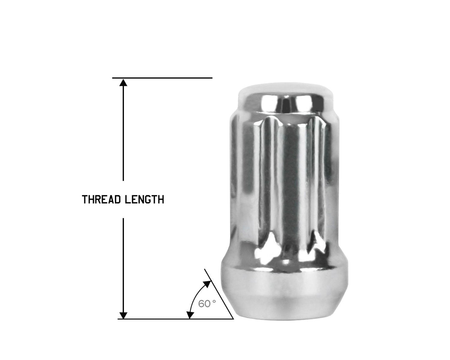 Perfectly Tight 7 Spline Lug Nut Tapered Seat 14x1.25 x 25mm - Chrome Steel - Set of 20 w/ Key