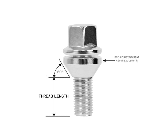 Perfectly Tight Adjustable 17mm Hex Lug Bolt Tapered Seat 12x1.5 x 26mm - Chrome Steel - Set of 20
