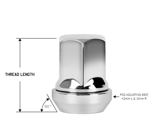 Perfectly Tight Adjustable 19mm Hex Lug Nut Tapered Seat 1/2-20 x 32mm - Chrome Steel - Set of 21