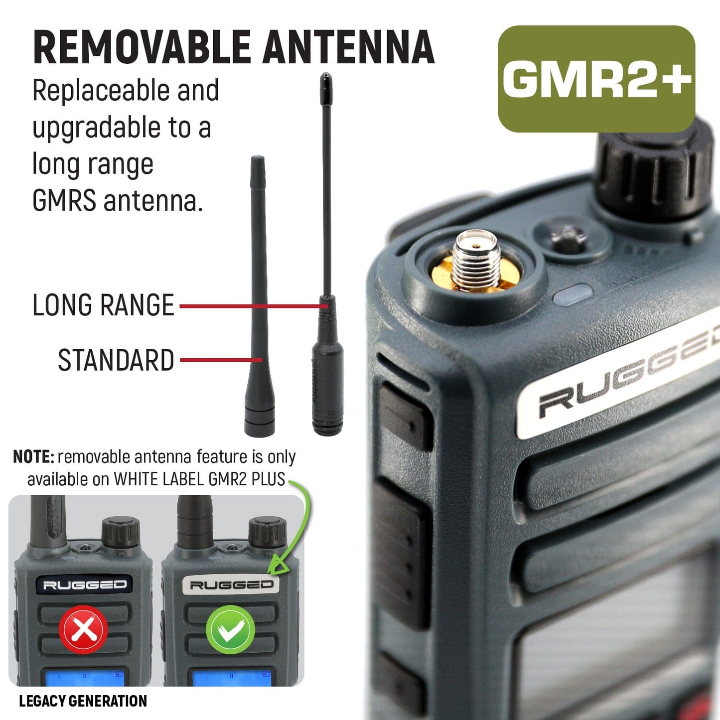 Rugged Radios ADVENTURE PACK - 2 PACK - GMR2 PLUS GMRS and FRS Two Way Handheld Radios with XL Batteries and Long Range Antennas - Grey