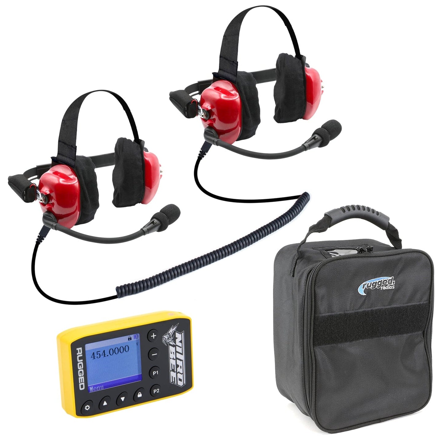 Rugged Radios BUNDLE - H80 Track Talk Linkable Intercom Headset with NITRO BEE XTREME UHF Race Receiver and Carry Bag