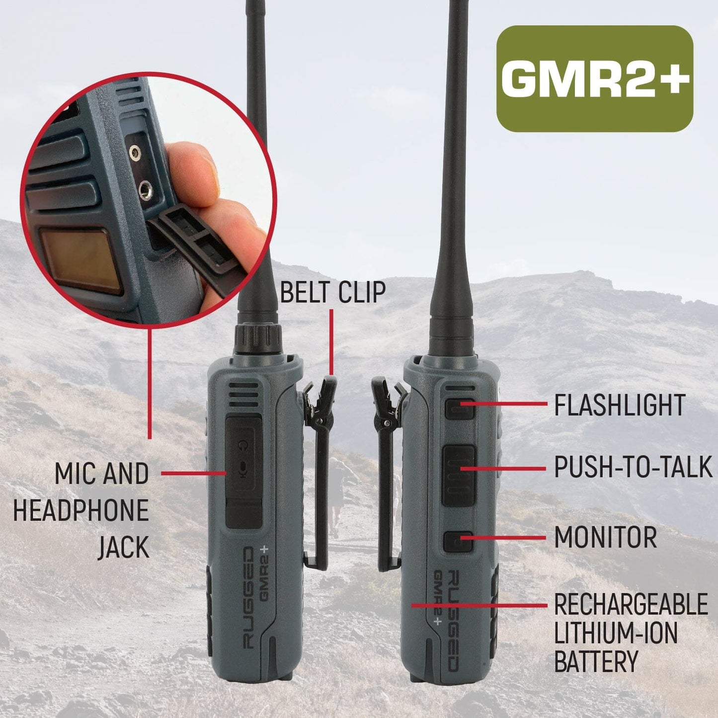 Rugged Radios BUNDLE - Rugged GMR2 PLUS GMRS and FRS Two Way Handheld Radio with Hand Mic