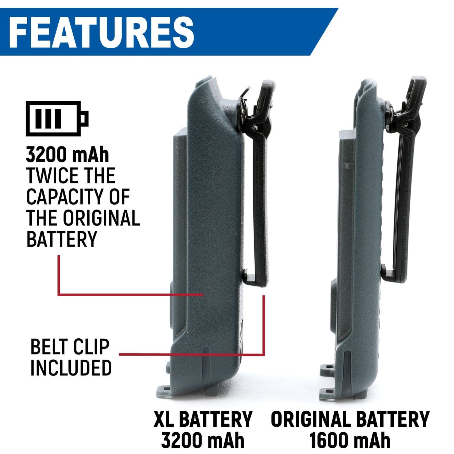 Rugged Radios GMR2 and GMR2 PLUS Handheld Long-Lasting XL Battery with USB Charging Port