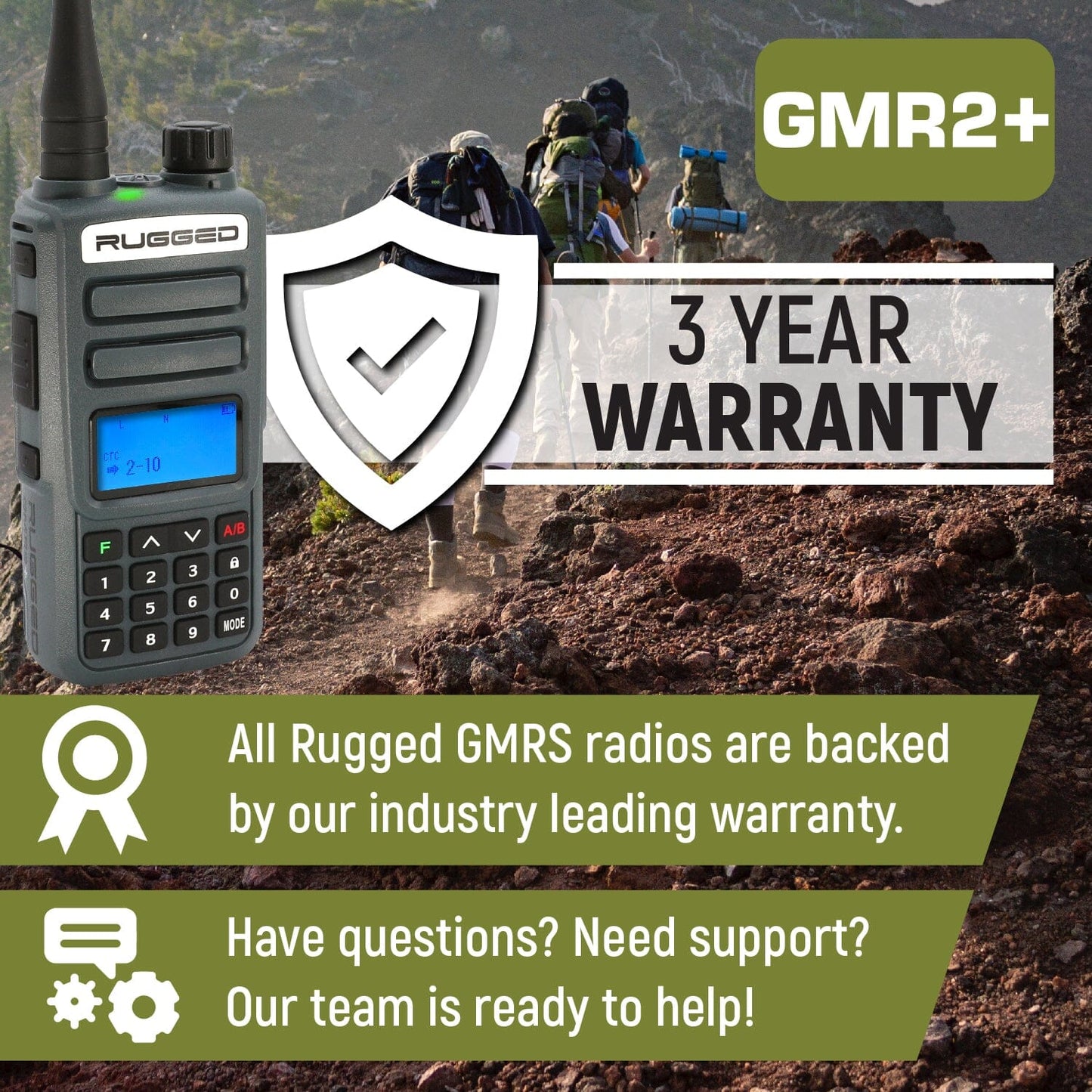 Rugged Radios GREAT OUTDOORS PACK - GMR2 PLUS GMRS and FRS Two Way Handheld Radios with Lapel Mics and XL Batteries