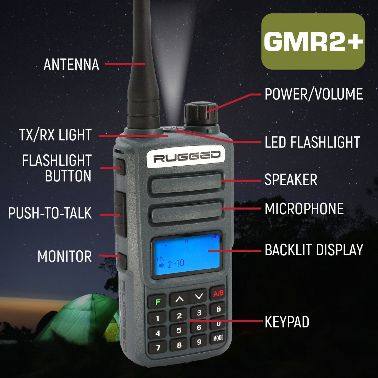 Rugged Radios GREAT OUTDOORS PACK - GMR2 PLUS GMRS and FRS Two Way Handheld Radios with Lapel Mics and XL Batteries