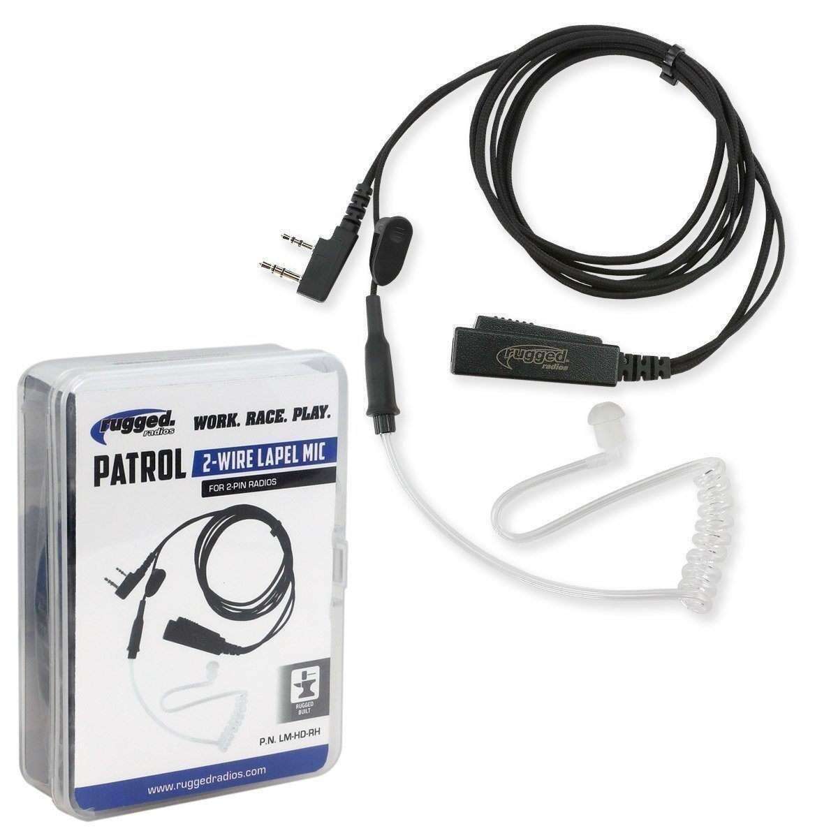 Rugged Radios 2-Wire Lapel Mic with Acoustic Ear Tube for Rugged Handheld Radios