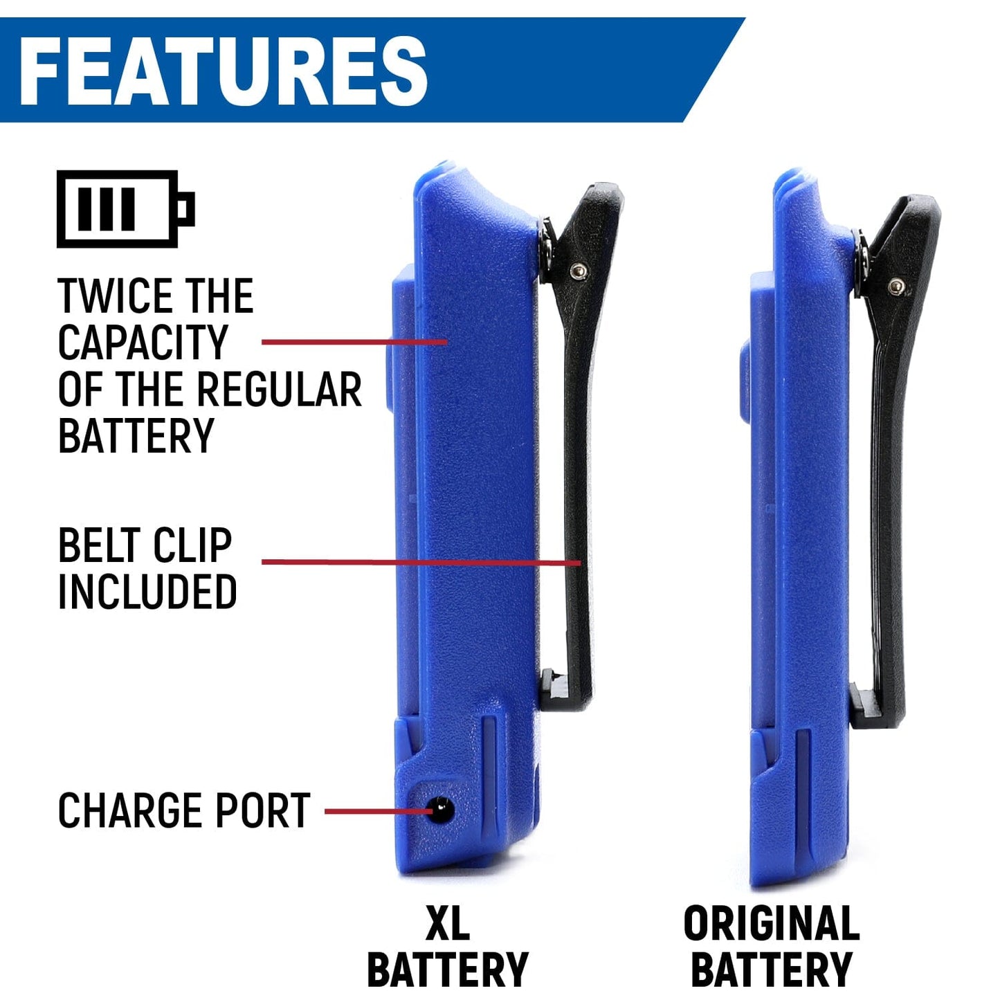 Rugged Radios R1 Handheld Radio High Capacity Battery and Belt Clip