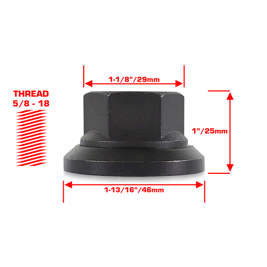 Perfectly Tight 29mm Hex Swivel Flat Seat Open Lug Nut 5/8-18 x 25mm - Black Oxide Steel - 1 Piece