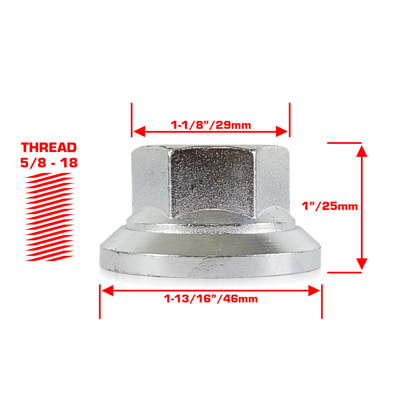 Perfectly Tight 29mm Hex Swivel Flat Seat Open Lug Nut 5/8-18 x 25mm - Zinc Steel - 1 Piece