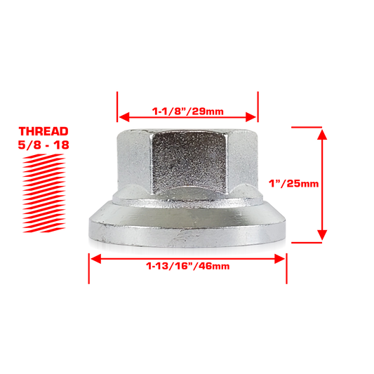 Perfectly Tight 29mm Hex Swivel Flat Seat Open Lug Nut 5/8-18 x 25mm - Zinc Steel - 1 Piece
