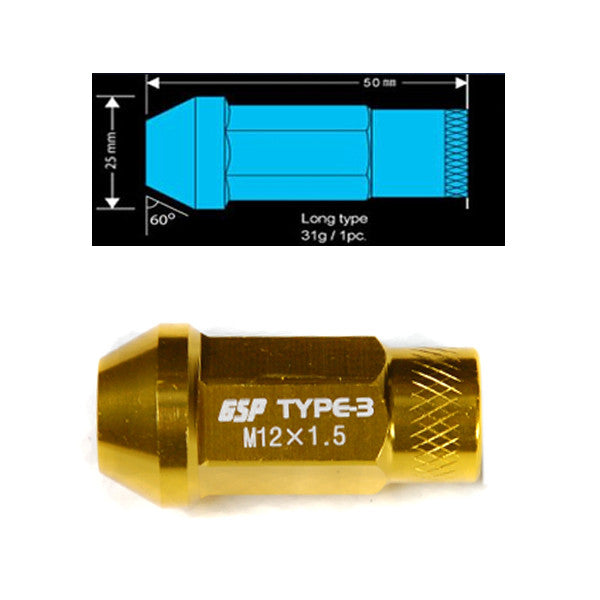 Godspeed Type 3 50mm Lug Nuts 20 pcs. Set M12x1.5